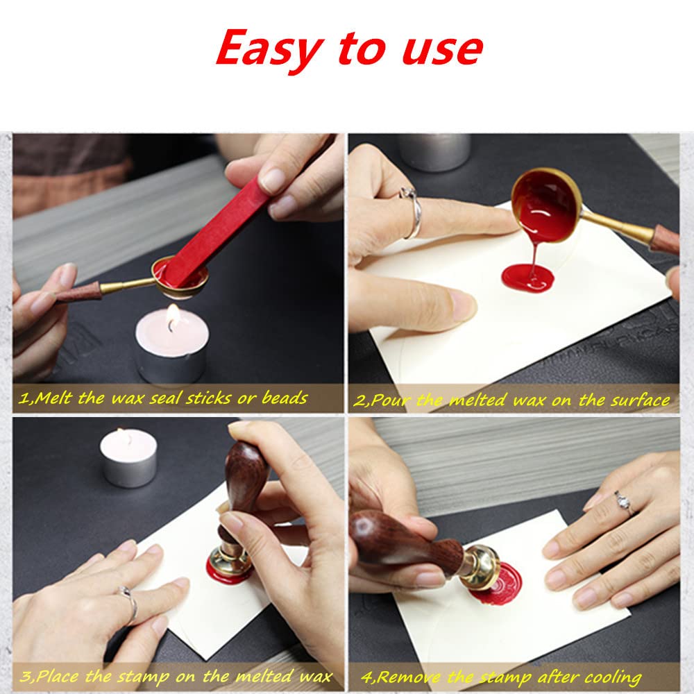 Moon Wax Seal Stamp Set with 6 PCS Removable Brass Heads and 1 Wooden Handle - Sunbird Fox Starry Sea Planet Sealing Wax Stamp for Cards Invitations