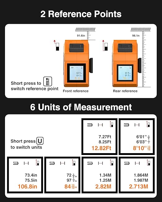 328Ft 3-in-1 Digital Laser Tape Measure Rechargeable Measuring Tool &16Ft - Image 6