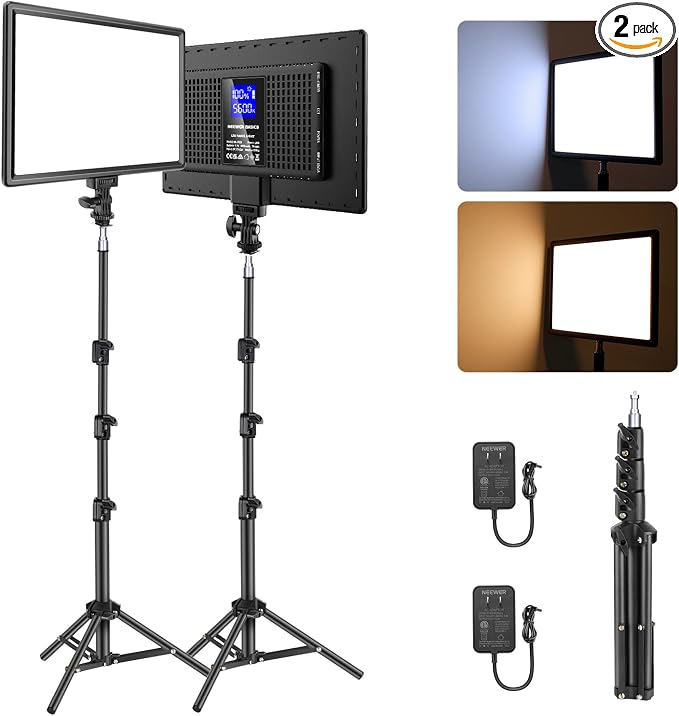 NEEWER BASICS 13" LED Video Light Panel, 2 Pack Studio Lighting Kit by Neewer