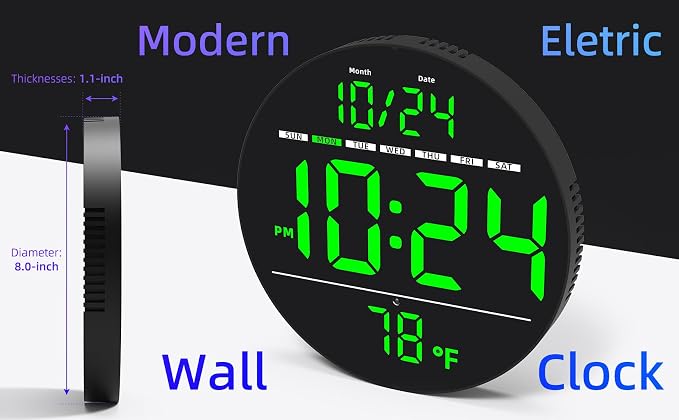 Digital Wall Clock with Large LED Display, Temperature, Auto-Brightness | Small - Image 2