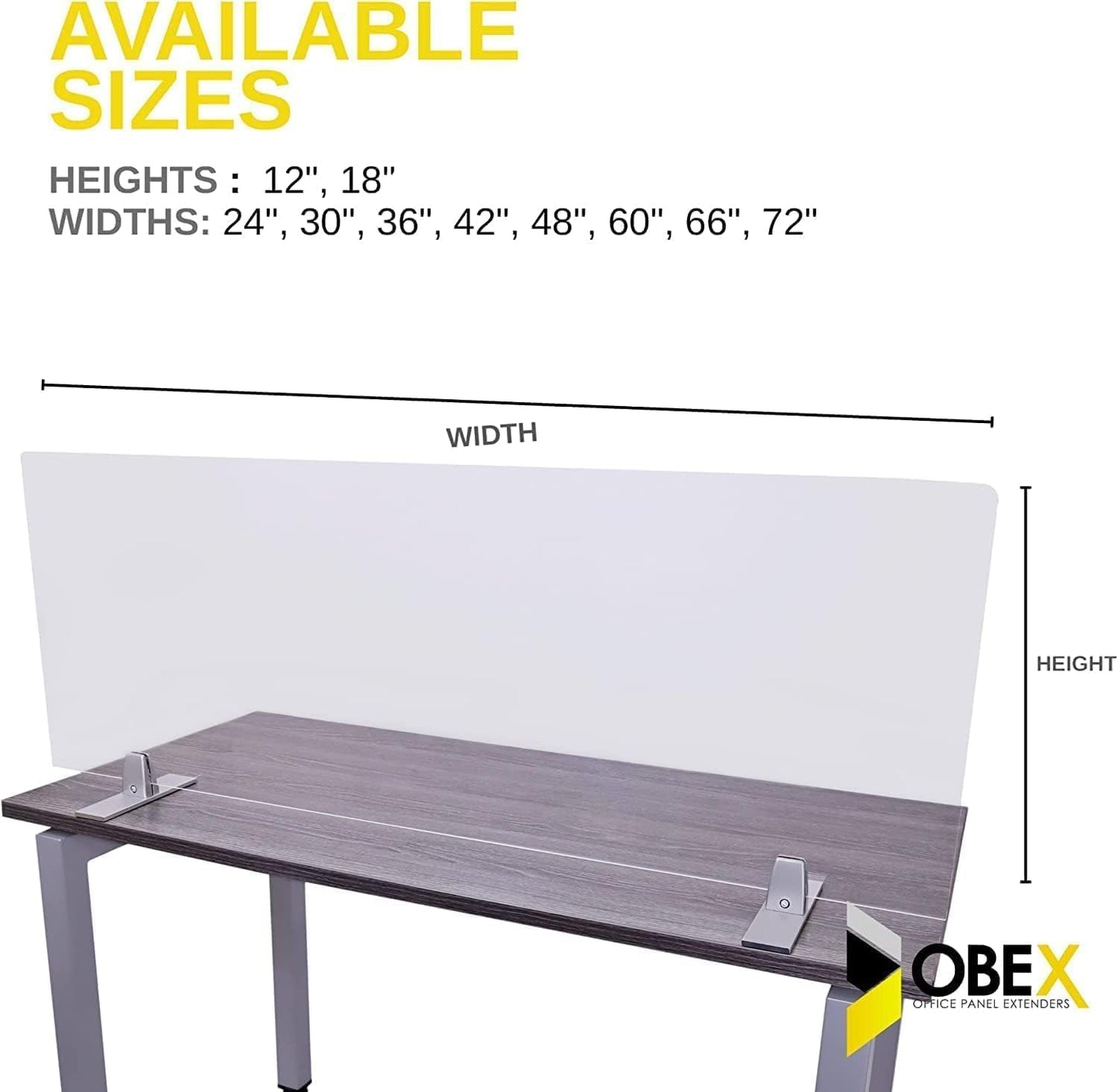 OBEX Acrylic Free Standing Screen, Divider for Desk Privacy Home & Office Partitions for Table Top Workstation, Portable Cubicle Panel for Work, 24" x 72", Clear