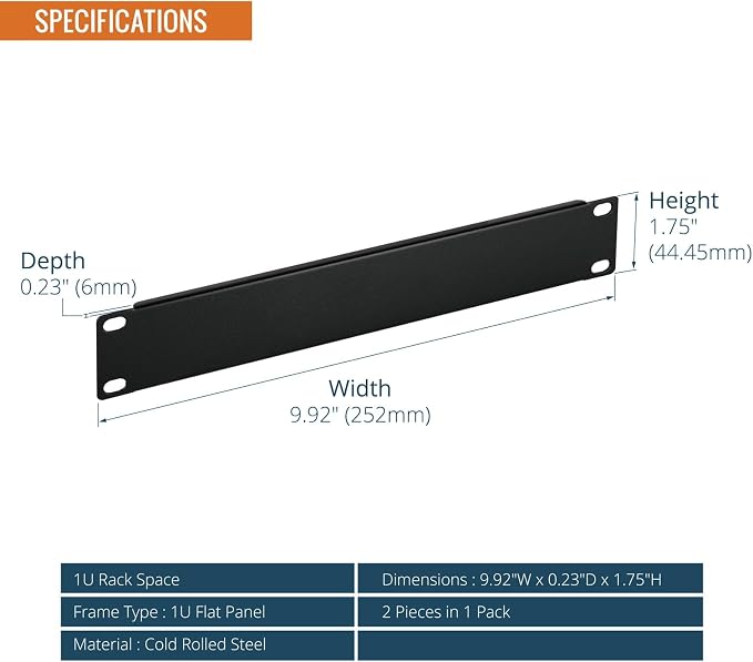 Tecmojo 2 Pack 1U Blank Rack Mount Panel, Steel Patch Panel Filler - Image 3