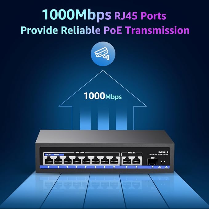 11-Port PoE Gigabit Switch, 8 PoE+ Port, 2 Gigabit Uplink, 1 SFP Port, 120W AI - Image 4