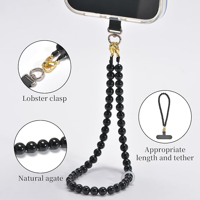 Agate Beaded Phone Wrist Strap for Women Men Stone Beads Charm Handmade - Image 3