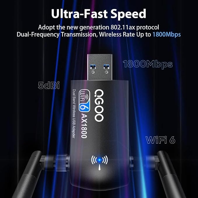 WiFi Adapter for Desktop PC：USB 3.0 AX1800 WiFi 6 Dongle 5Ghz/2.4Ghz Dual Band - Image 4