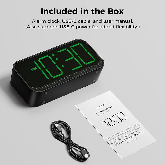 Acedeck Battery Operated Digital Clock: Cordless Small Alarm Clock - Image 8