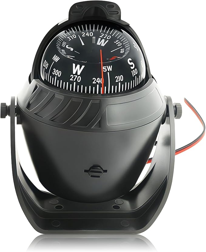 Boat Compass with Magnetic Declination Adjustment, Pivoting Marine Compass by WOKYO