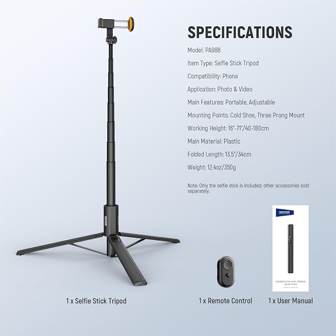NEEWER Entry Level Version 16-71" Selfie Stick Tripod Compatible - Image 8