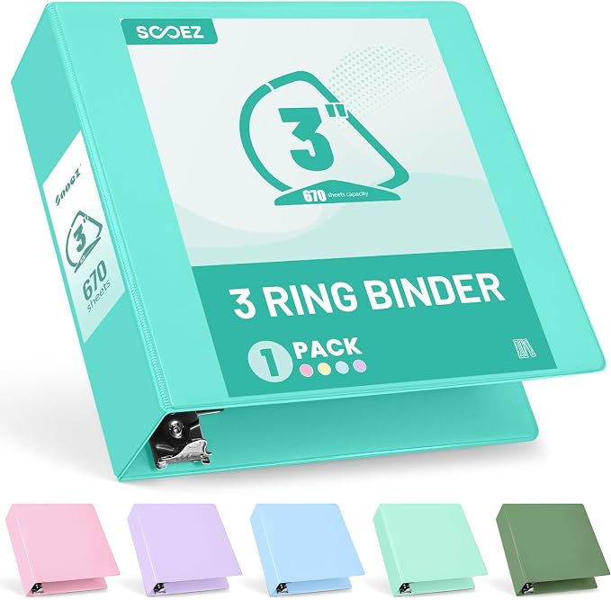 Sooez BinderX Extra Durable 3 Inch 3 Ring Binder, D-Ring Large Binder, Holds by Sooez