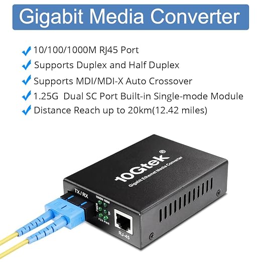 2PCS Gigabit SC to RJ45 Fiber Media Converter, Single Mode to Ethernet - Image 2