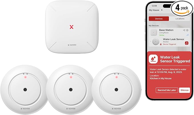 X-Sense Wi-Fi Water Leak Detector, Smart Water Sensor Alarm, Water Detector by X-Sense