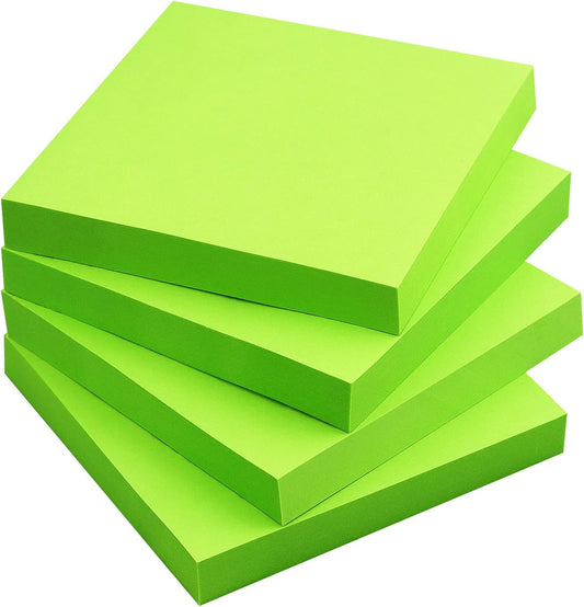 Sticky Notes 3x3 Self-Stick Notes Bright Colors Sticky Notes 4 Pads 100 Sheets/Pad (Green)