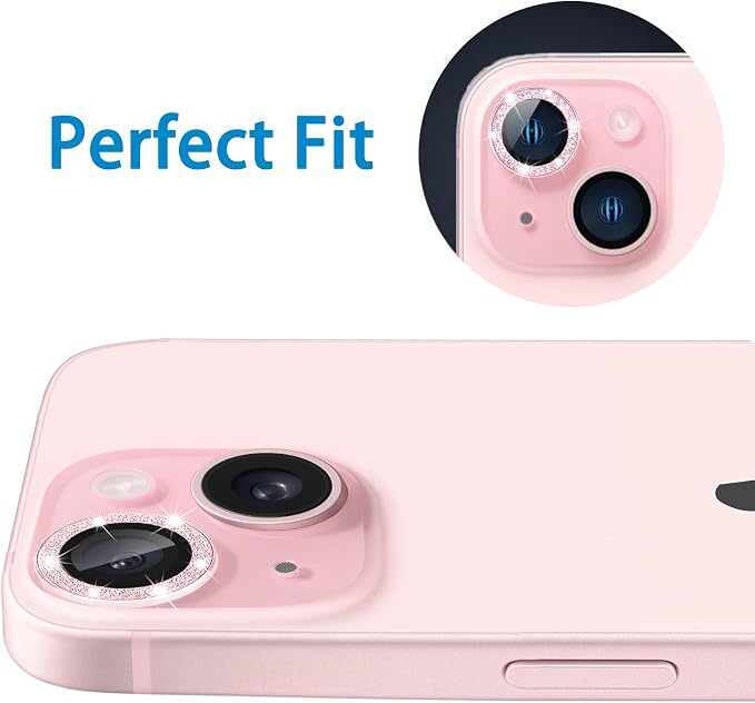Compatible with iPhone 15 & 15 Plus Camera Lens Protector, Bling Glitter 9H - Image 6