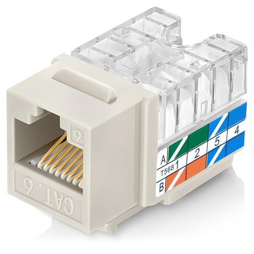 Everest 90° Angled RJ45 Cat6 Keystone Jacks 50-Pack in Light Almond | Slim by EverestMediaSolutions