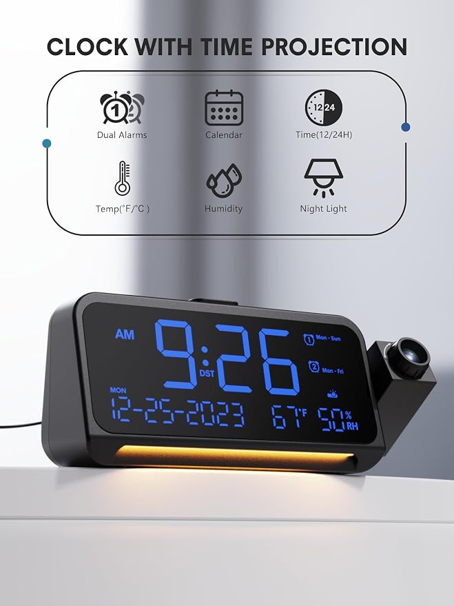 Mesqool Projection Alarm Clock for Bedroom Ceiling, Digital Clock Projector - Image 2