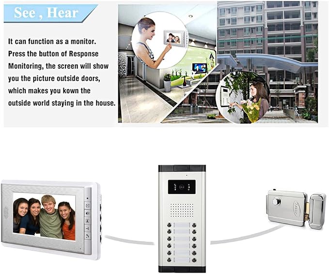 Apartment Video Intercom System, 4 Household Video Doorbell Kits, Wired 7 - Image 6