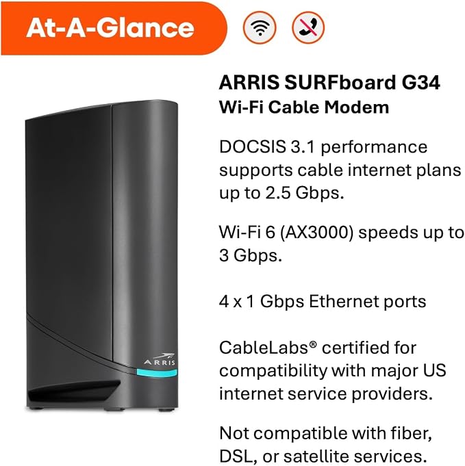 ARRIS - Cable Modem Router Combo - Fast DOCSIS 3.1 Gigabit WiFi 6, Approved - Image 4