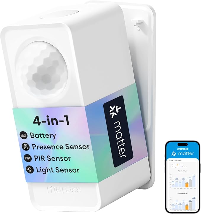 meross Matter Presence Sensor MS605, Battery-Powered 4-in-1 Smart Motion Sensor by meross