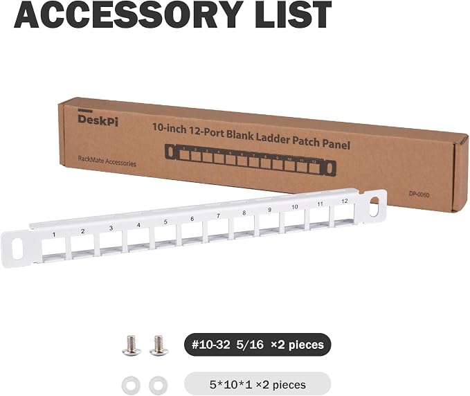 GeeekPi 10 inch 0.5U 12 Port Blank Keystone Patch Panel - Image 7