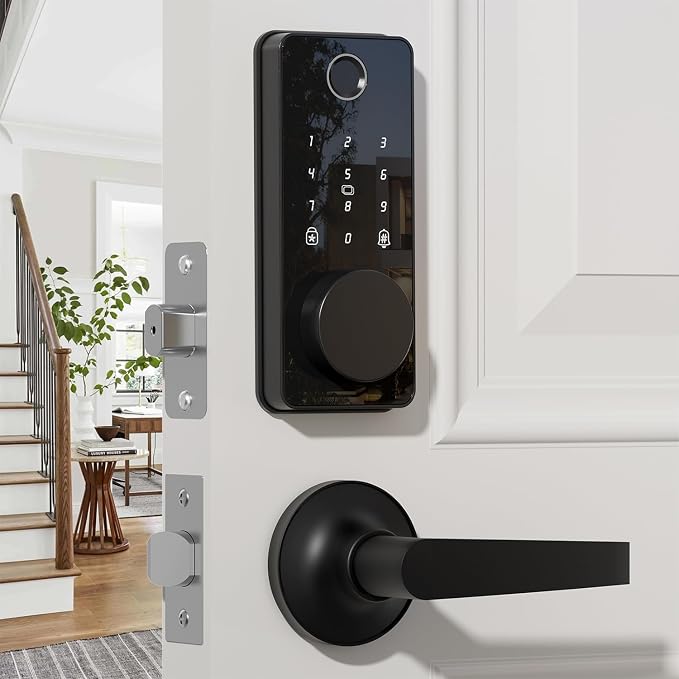 Smart Lock with Handles, Fingerprint Door Lock App Control, Keyless Entry Door by Biquole