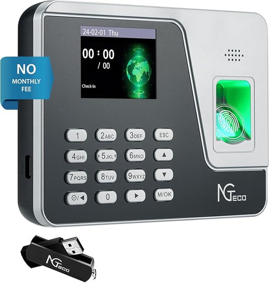 NGTeco Fingerprint & PIN Time Clock, Standalone Biometric Punch Machine by NGTeco