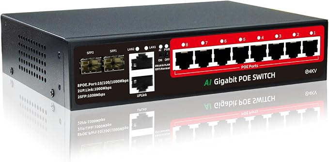 STEAMEMO 8-Port Gigabit PoE Switch | 2×Gigabit Uplinks + 2×1.25G SFP, AI VLAN by STEAMEMO