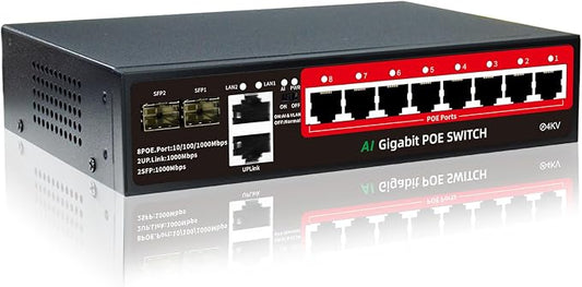 STEAMEMO 8-Port Gigabit PoE Switch | 2×Gigabit Uplinks + 2×1.25G SFP, AI VLAN by STEAMEMO