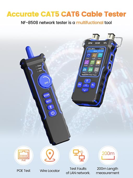 Network Cable Tester with Optical Power Meter, CAT5 CAT6 Ethernet Tester with - Image 2