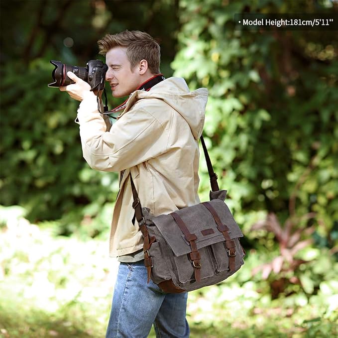 Kattee Leather Canvas Camera Bag Vintage DSLR SLR Messenger Shoulder Bag - Image 2