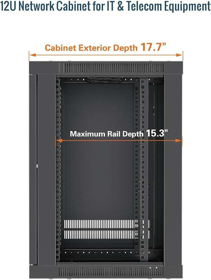 Tecmojo 12U Wall Mount Rack Cabinet, Heavy-Duty 176 Lbs High Load Capacity - Image 2