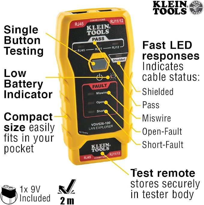 Klein Tools VDV026-813 RJ45 Ethernet Cable Tester and Crimper Kit, Pass-Thru - Image 2