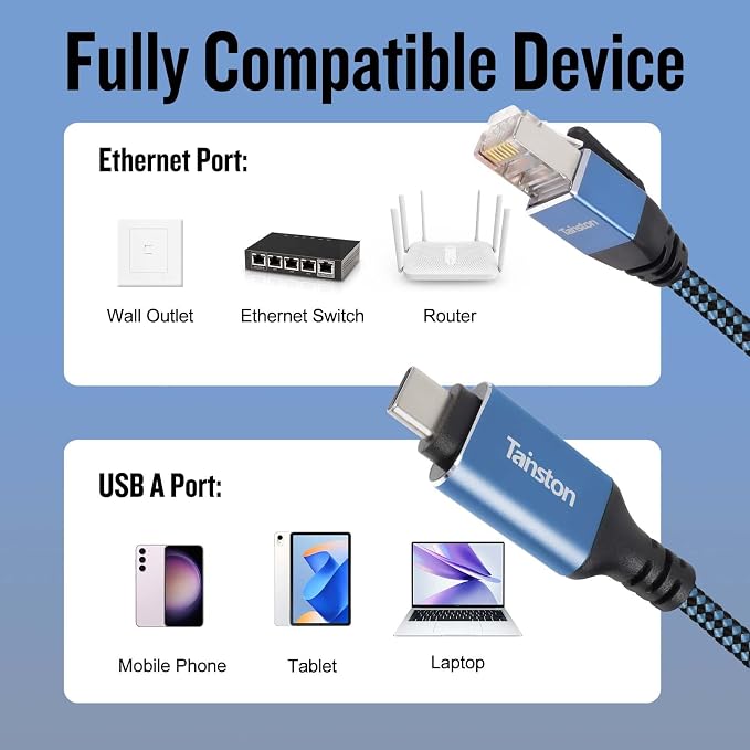 USB C to Ethernet Cable, 50Ft Type C to RJ45 Cable, USB C to Gigabit Ethernet - Image 4