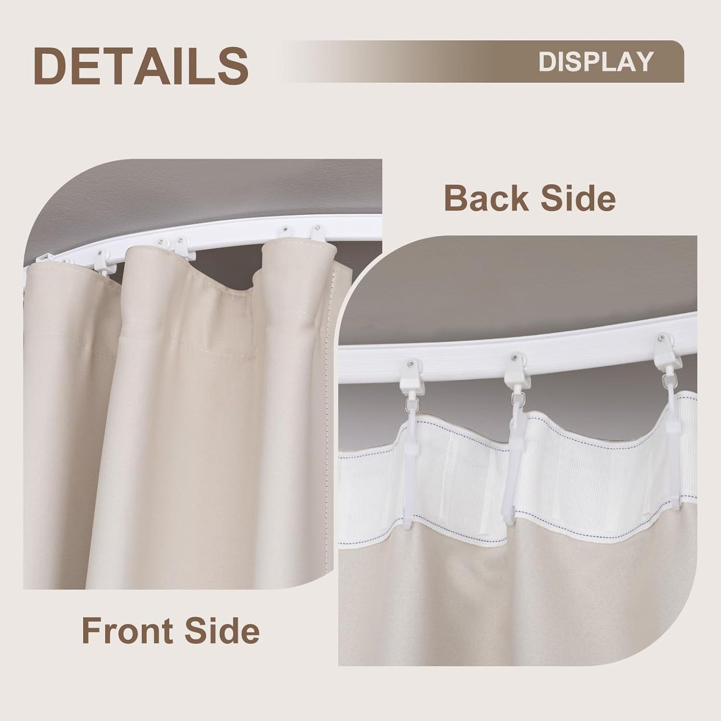Room Divider Curtains & Flexible Bendable Tracks Set,Privacy Dividers Ceiling Track Curtain Window Blackout Curtains for Living Room Bedroom (W180 × H96 in 1 Panel Beige Drape & White Rail)