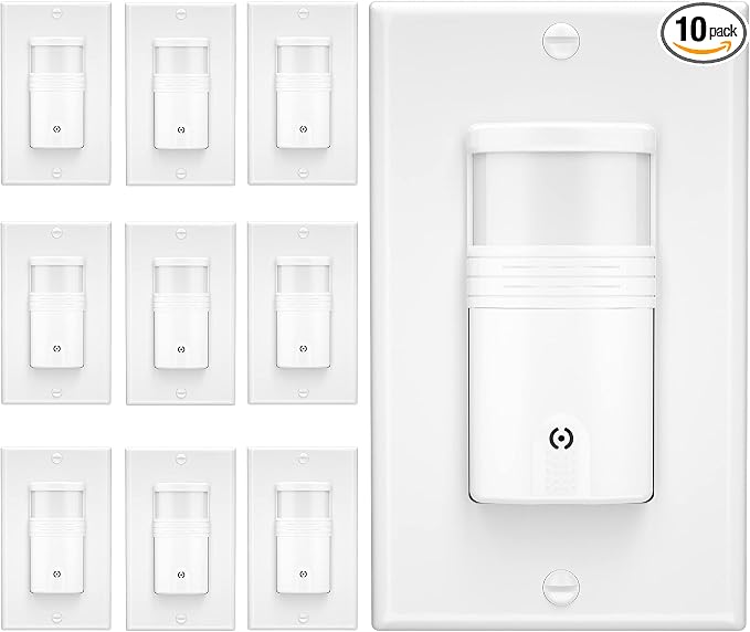 10 Pack, 3-Way Motion Sensor Light Switch, Neutral Wire Required, Indoor by EverElectrix