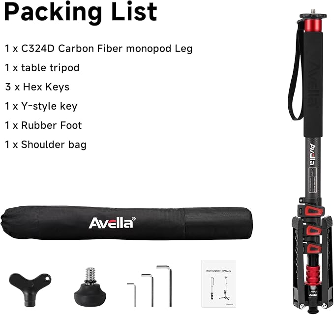 Avella C324D Carbon Fiber 67 Inch Camera Monopod Professional Telescopic Video - Image 8