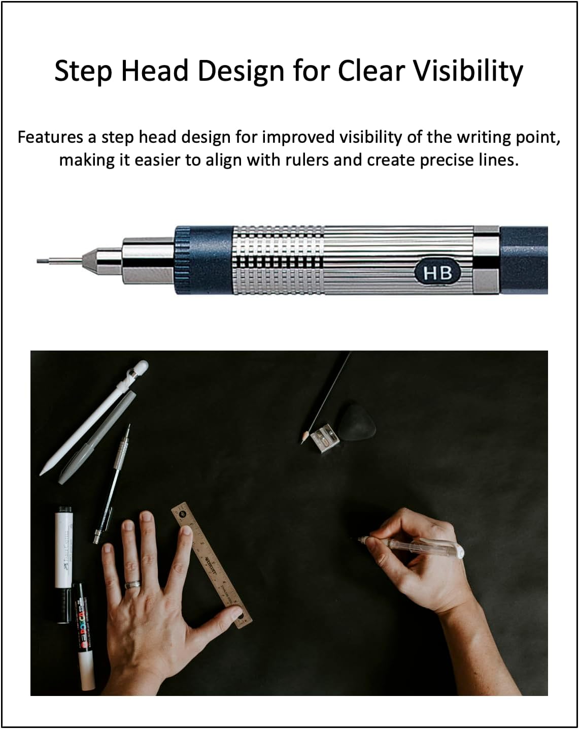 Graphlet Mechanical Drafting Pencil + Ain HB/B/2B leads, original Black slim pen case (0.3mm)