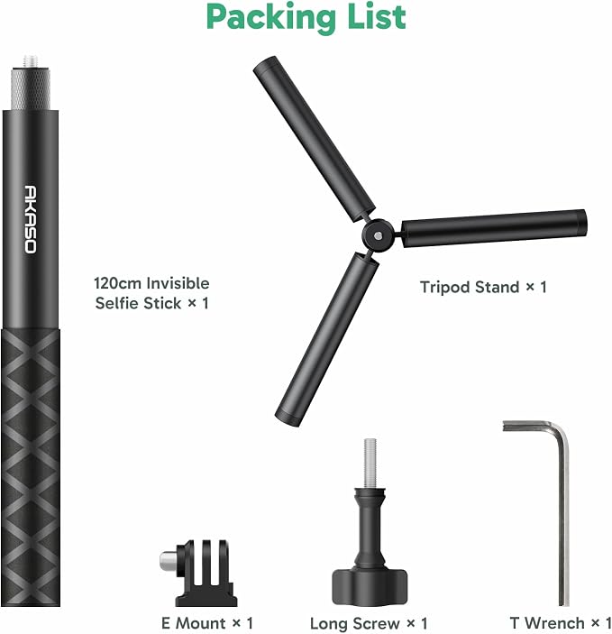 AKASO 49.2"/120cm Extendable Selfie Stick and a Tripod Stand Action Camera - Image 7