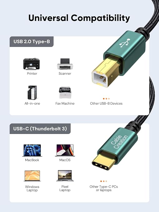 CableCreation USB B to C 6.6 FT Printer Cable, MIDI Cable, Nylon Braided USB-B - Image 5
