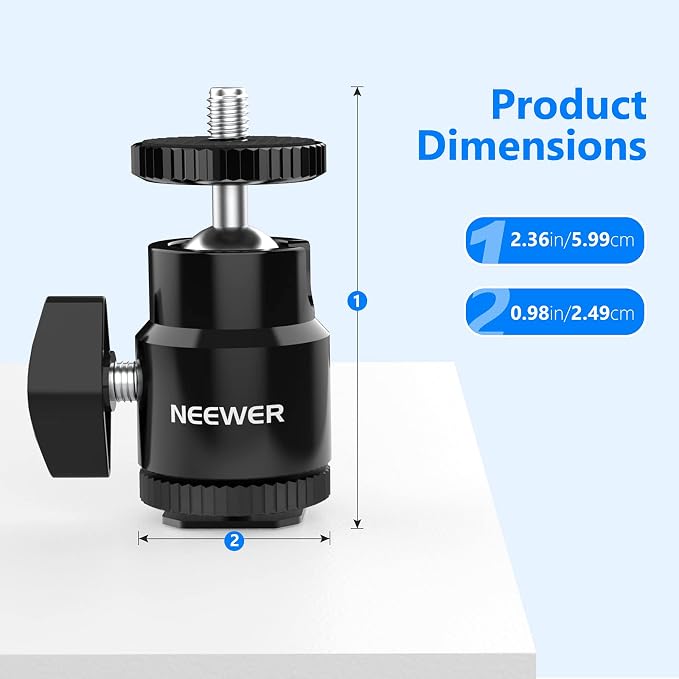 Neewer Mini Ball Head with Cold Shoe & 1/4” Screw, 2 Pack, 360° Swivel 90° Tilt - Image 7