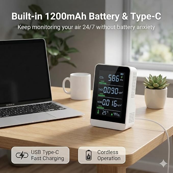 5-in-1 Indoor Air Quality Monitor, Professional CO2 Detector & Formaldehyde - Image 8