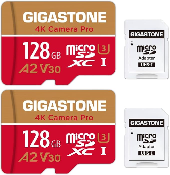 【5-Years Data Recovery】GIGASTONE Memory Card 128GB 2 Pack 4K Pro Camera by Gigastone
