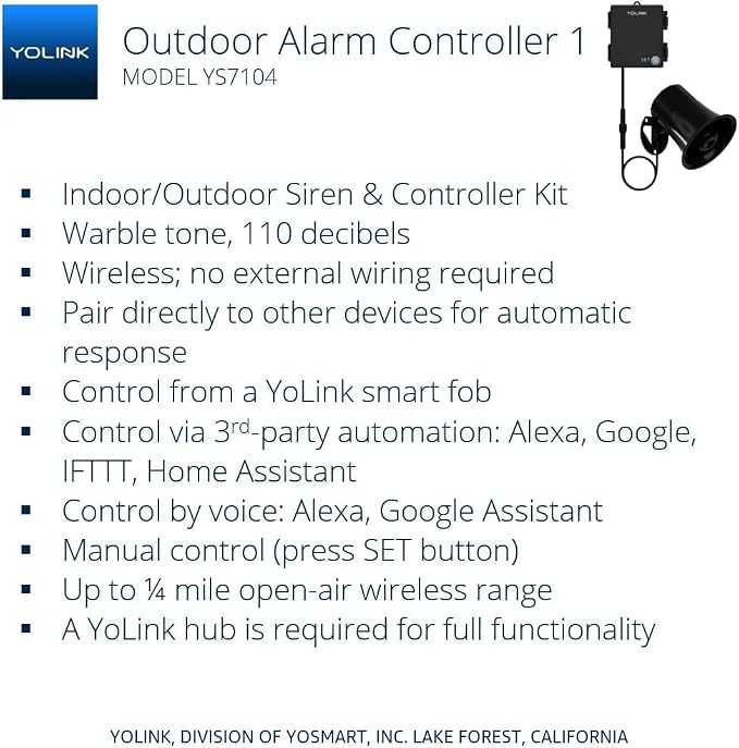 YoLink Hub and Outdoor Security Siren & Smart Alarm Controller Kit - Image 2