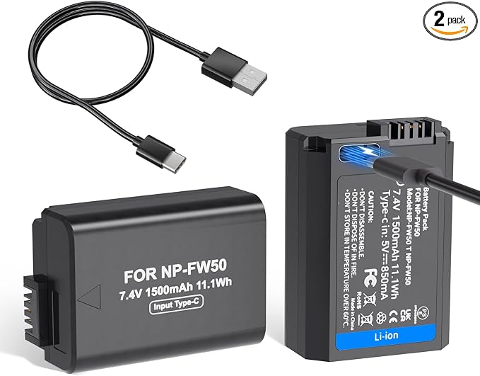 LP NP-FW50 Replacement Batteries, USB-C Charging, 1500mAh by LP