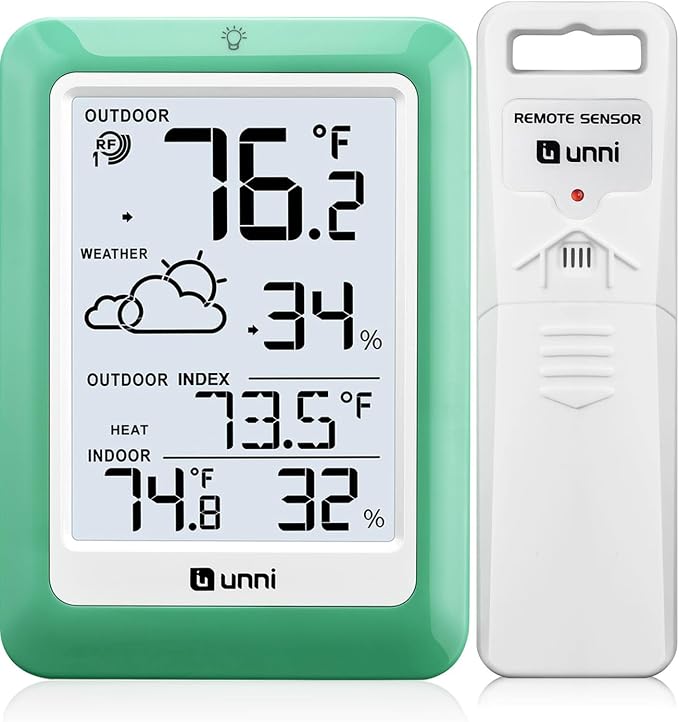 Indoor Outdoor Thermometer Wireless, Temperature Humidity Monitor Battery by UUNNI