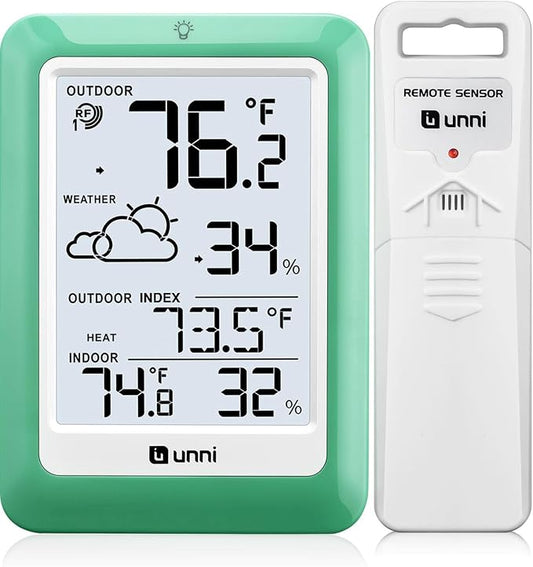 Indoor Outdoor Thermometer Wireless, Temperature Humidity Monitor Battery by UUNNI