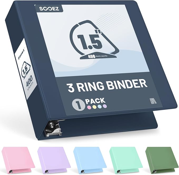 Sooez BinderX Extra Durable 1.5 Inch 3 Ring Binder, D-Ring Large Binder by Sooez