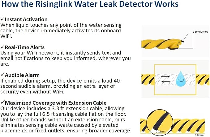 WiFi Water Leak Detector with 6.5 ft Sensing Cable, Whole-Area Leak Detection - Image 9