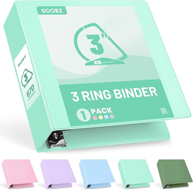 Sooez BinderX Extra Durable 3 Inch 3 Ring Binder, D-Ring Large Binders by Sooez