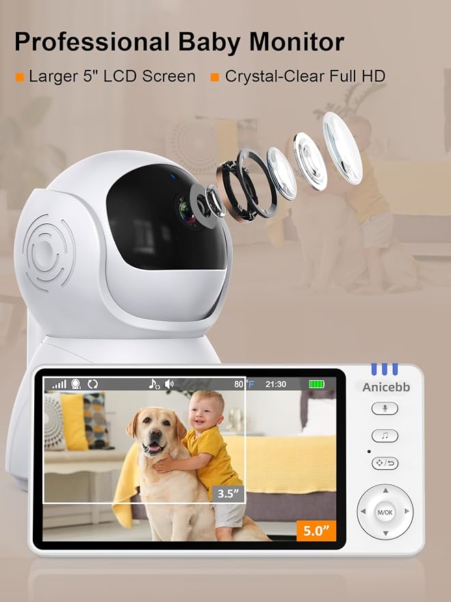 5" HD Video Baby Monitor with 2 Camera and Audio, No WiFi Hack-Proof Security - Image 5