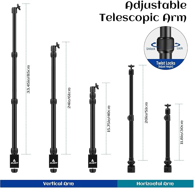 Ailight Overhead Camera Mount Desk Stand, 15.75"-33.45" Webcam Mount - Image 3